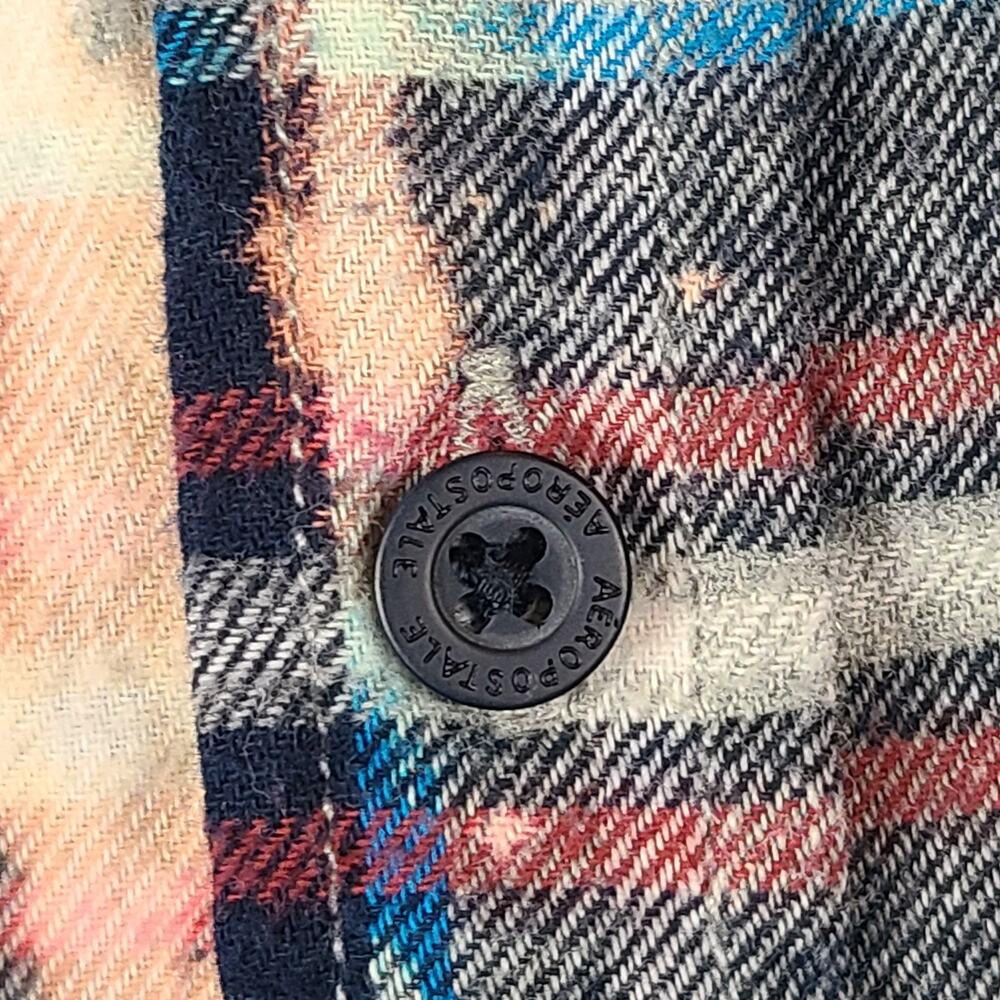 Upcycled OOAK Flannel Blue Plaid Bleached Country Western Cowgirl Rodeo Size L - Picture 3 of 11